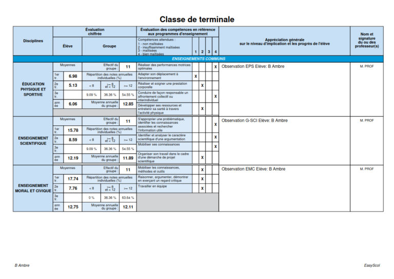 Livret scolaire voie générale