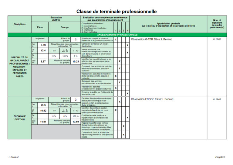 Livret scolaire voie professionnelle