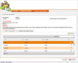 Saisie des regroupements